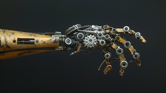 Intricate Mechanical Prosthetic Arm with Detailed Gears and Robotic Hand Design