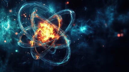 Abstract representation of an atom with glowing energy, symbolizing scientific concepts.