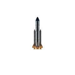 Spaceship takes off isolated on white transparent background, Rocket starts