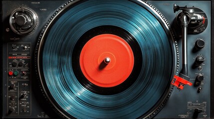 Vintage record player with spinning vinyl