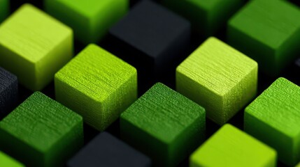 A close up of green and black cubes