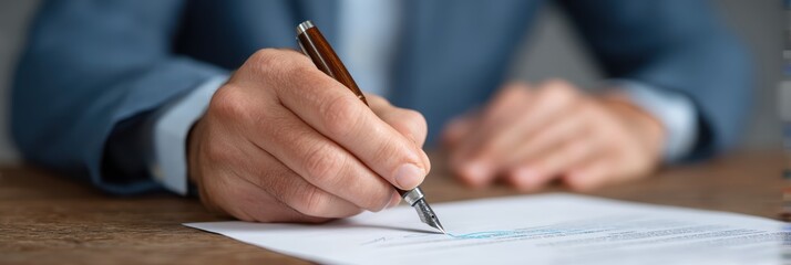 Close Up of Hand Stamping Trade Agreement Document on Table