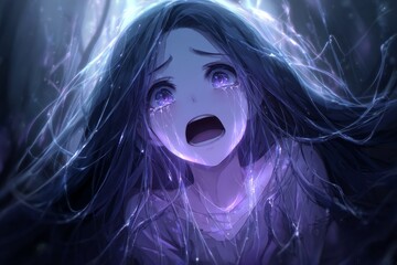 Anime ghost banshee with flowing spectral hair