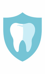 Dental health symbol featuring a tooth on a shield in blue colors for insurance concept