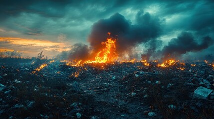 Wasteland inferno at sunset