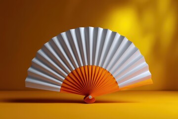 Paper Fan Unfolding Against Bright Yellow Background with Warm Heat