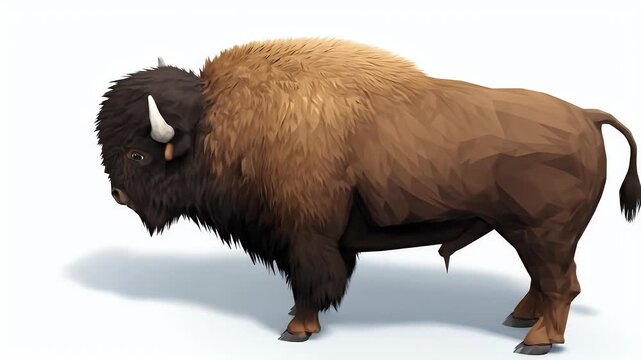 Majestic Geometric Bison Animation: Stylized Wildlife on Clean Background