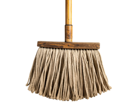 Classic String Mop with Wooden Handle for Home Cleaning, Isolated on Transparent Background