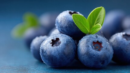 Obraz premium A bunch of blueberries with a leaf on top
