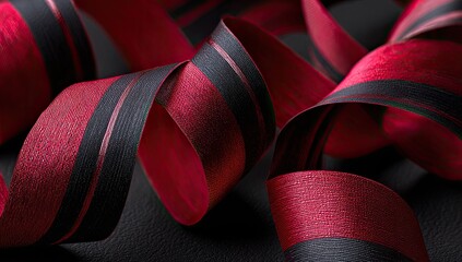 Close-up of vibrant red and black ribbon