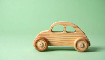Handcrafted wooden toy car. Nostalgic and sustainable play. Eco-friendly childhood concept.
