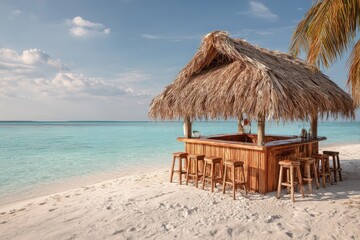 Tropical beach bar on white sand
