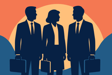 Illustration of a diverse team of business professionals in silhouette form, created in vector style