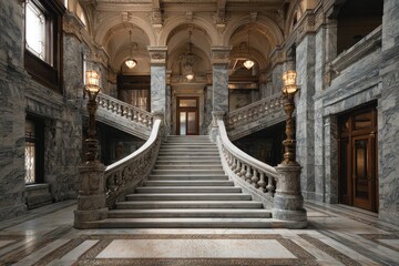 Obraz premium Grand marble staircase in stately hall