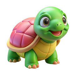 Fototapeta premium 3d illustration of a charming cartoon turtle with a red shell and a friendly smile stands on a transparent background looking happy
