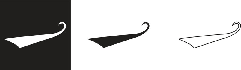 Swoosh Icons Vector Set, Collection and Group, Speed Motion Swirl Curves, Dynamic Wave Tail Shapes, Minimal Flat Line Style, Monochrome Silhouette Graphic Bundle for Logo, Sport and Abstract Design