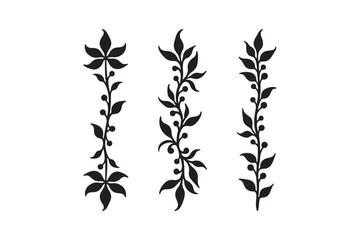 Three elegant black botanical flourishes with leaves and berries