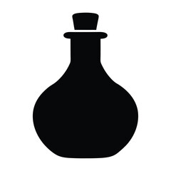 Black potion bottle vector illustration, alchemy bottle graphic, magic elixir container image, vial