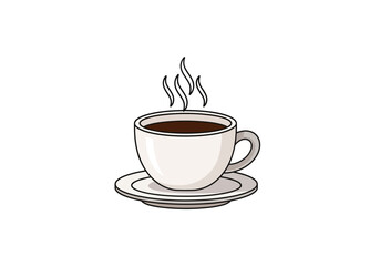 Obraz premium Steaming hot coffee in a white cup and saucer, perfect for morning energy and cozy moments.