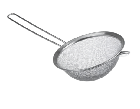 Stainless Steel Fine Mesh Sieve with Handle for Straining and Sifting with White Background
