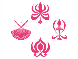 Pink floral motifs and cultural symbols vector