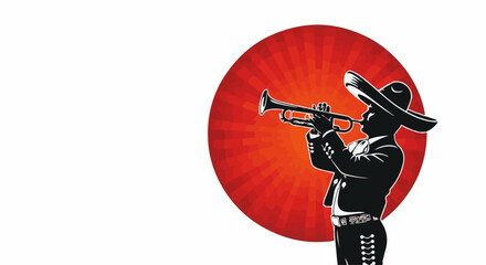 Mariachi Playing Trumpet for Mexican Independence Day Celebrations, Cultural Events, Fiesta Invitations, Patriotic Art, and Educational Materials