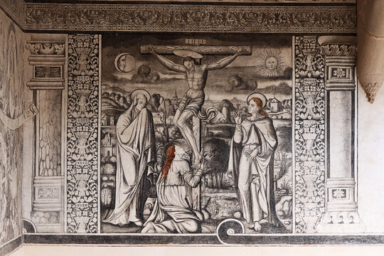 Convento de San Agust&iacute;n Acolman en el Estado de M&eacute;xico, M&eacute;xico. Mural en el corredor del claustro. Siglo XVI.