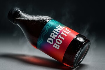 Close‑up shot of a sleek drink bottle lying slightly tilted on a clean surface