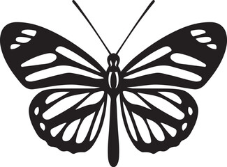 Butterfly with striped wings silhouette vector, Black and white insect side profile