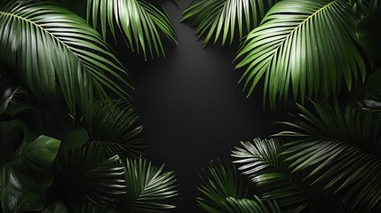 Tropical foliage arranged against a dark background.
