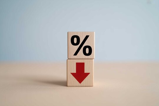 Interest rate decrease down arrow percentage blocks