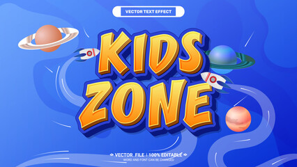 Kids zone cartoon style 3d editable vector text effect with kids abstract fun element.
