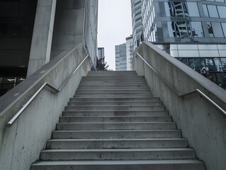 Modern Concrete Stairs Leading Up to Urban High-Rise Buildings