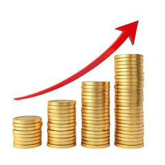 Rising stack of coins isolated on transparent background