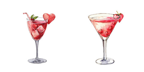 romantic valentine drink watercolor vector illustration