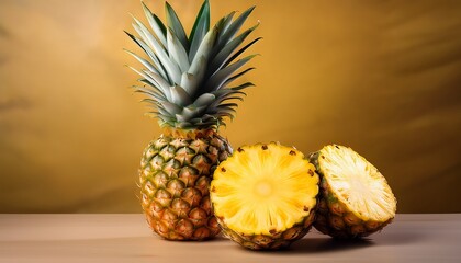 illustration of pineapples and their vibrant yellow fruit halves