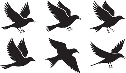 Obraz premium Set of Flying Bird Silhouettes Vector Illustration with Wings Spread in Various Positions