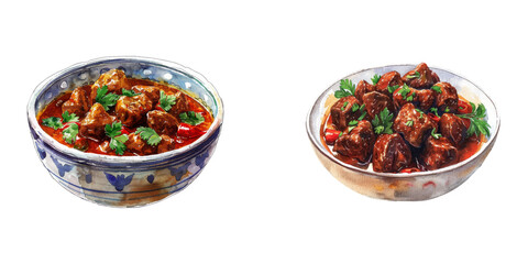 spiced meat dish watercolor vector illustration