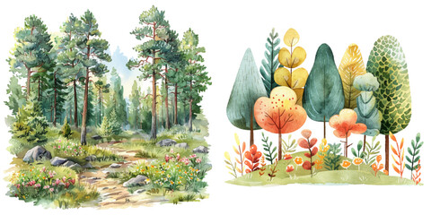 spring forest watercolor vector illustration © Dar
