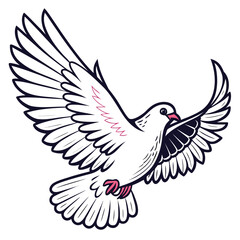 Obraz premium A white dove in flight with detailed feathers and wings spread wide silhouette