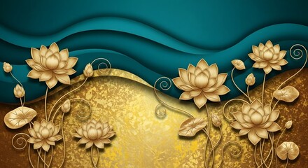 Abstract golden lotus flower art background wallpaper luxury design illustration pattern texture