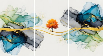 Abstract tree painting artwork watercolor ink nature landscape canvas print wall art decor