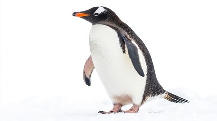 Obraz premium Elegant Gentoo Penguin Standing on Snowy White Ground