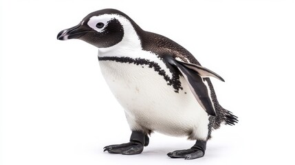 Obraz premium Cute Penguin Standing on a White Background with Flippers Raised