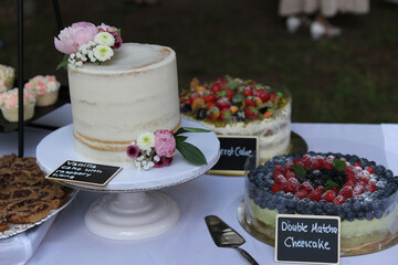 Various fruit cakes at a wedding