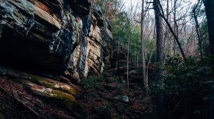 Fototapeta premium Scenic Rocky Outcrop Surrounded by Dense Forest Wilderness
