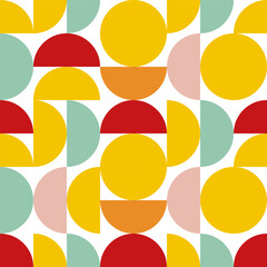 Bright colorful seamless pattern of semicircles and circles Bauhaus