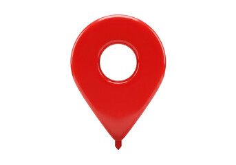 A vibrant red location pin with a circular cutout against a plain dark background providing visual clarity on transparent background