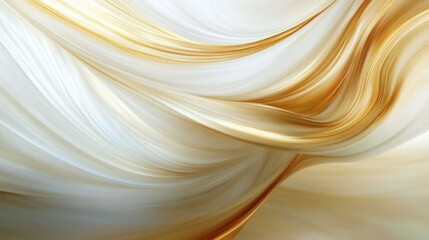 Elegant flowing abstract fabric with golden and white hues in motion
