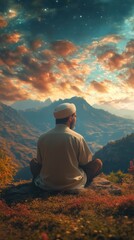 Obraz premium Tranquil Reflection of Meditation in Serene Mountain Landscape